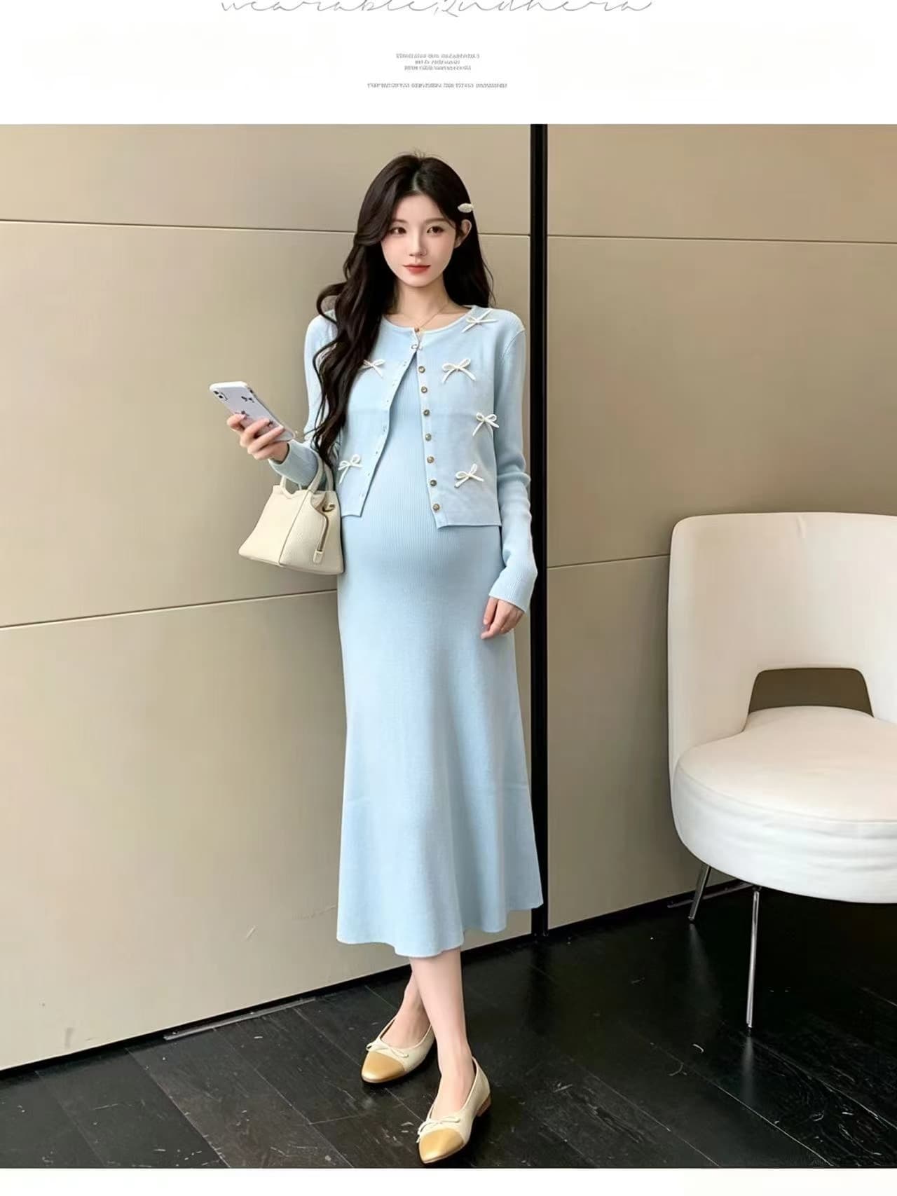 실사 지금 임산부 가을 의상 2026 새로운 패션 트렌디 엄마 롱 스커트 세트 봄 가을 임신 기간 치마 투피스 세트 상세 이미지 23