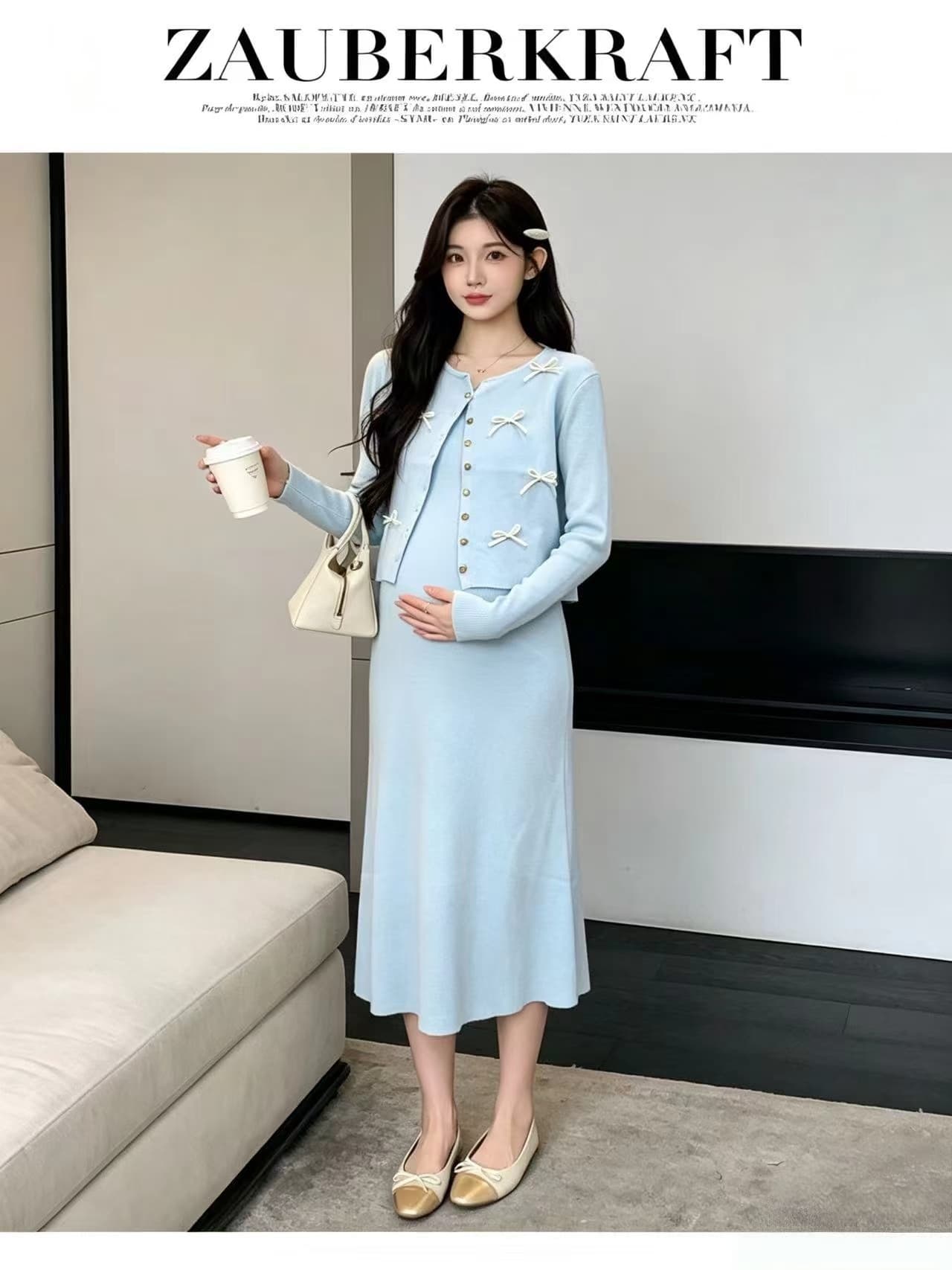 실사 지금 임산부 가을 의상 2026 새로운 패션 트렌디 엄마 롱 스커트 세트 봄 가을 임신 기간 치마 투피스 세트 상세 이미지 26