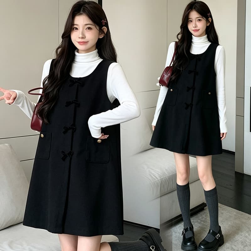 실사 지금 지금 2026 가을 겨울철 모직 작은 샤넬 스타일 고급 센스 임산부 점프 슈트 치마 한국 스타일 둘 세트 이미지 4