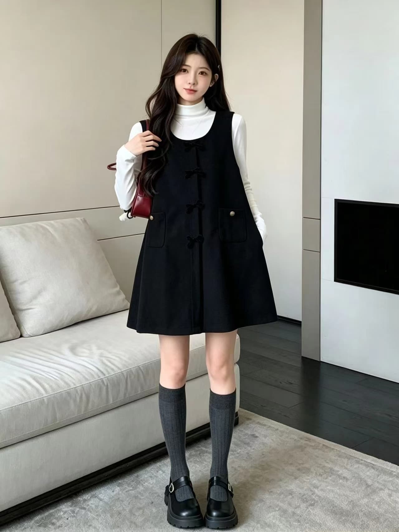 실사 지금 지금 2026 가을 겨울철 모직 작은 샤넬 스타일 고급 센스 임산부 점프 슈트 치마 한국 스타일 둘 세트 상세 이미지 12