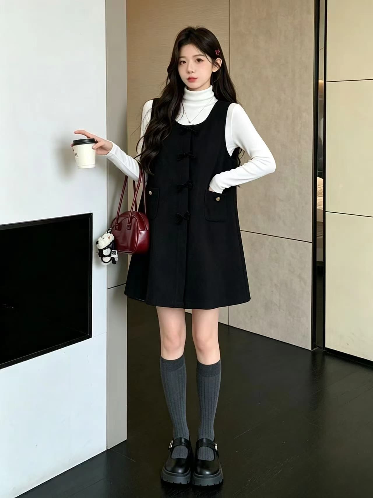 실사 지금 지금 2026 가을 겨울철 모직 작은 샤넬 스타일 고급 센스 임산부 점프 슈트 치마 한국 스타일 둘 세트 상세 이미지 14