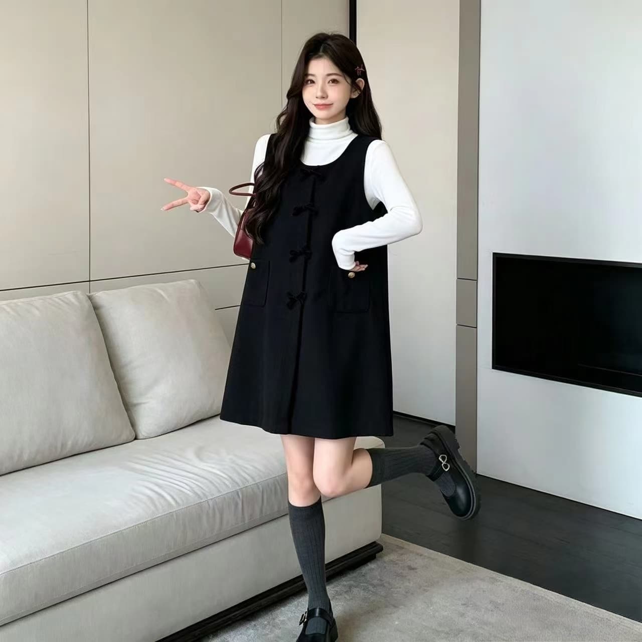 실사 지금 지금 2026 가을 겨울철 모직 작은 샤넬 스타일 고급 센스 임산부 점프 슈트 치마 한국 스타일 둘 세트 상세 이미지 17