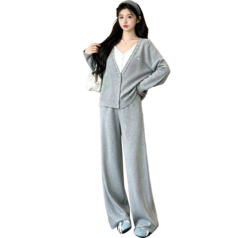 실사 지금 지금 임산부 세트 느긋한 바람 캐주얼 가을 겨울 와이드 레그 팬츠 투피스 세트 인터넷 유명인 섹션 게으른 착용 가져 가라. 이미지 5