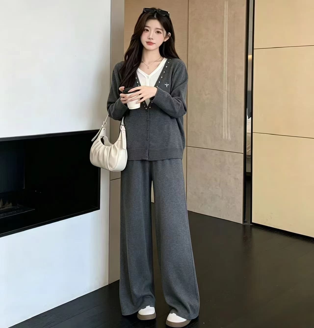 실사 지금 지금 임산부 세트 느긋한 바람 캐주얼 가을 겨울 와이드 레그 팬츠 투피스 세트 인터넷 유명인 섹션 게으른 착용 가져 가라. 상세 이미지 19