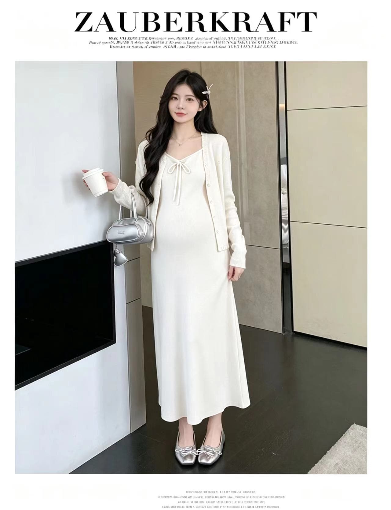 실사 지금 지금 출산 착용 부드러운 달콤한 스타일 점프 슈트 치마 세트 봄 새로운 레이스 오픈 가디건 슬립 드레스 상세 이미지 5