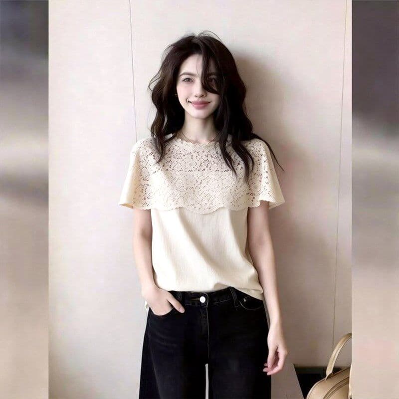 법률 시스템 레이스 홀로우 아웃 페이크 레이어드 맨위 여성 화이트 작은 대중 아니요 명중 섹션 기본 셔츠 패션 2026 봄 새로운 상세 이미지 6