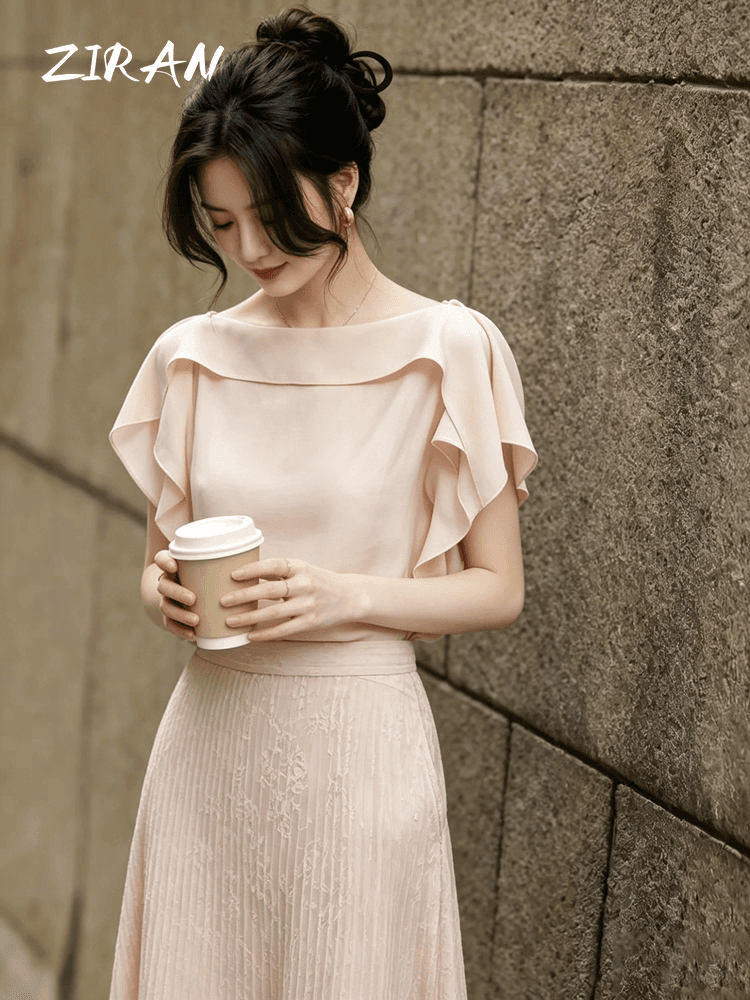 2026 년 여름 새로운 프랑스식 부드러운 빛 요리 한 출퇴근 바람 프릴 오프숄더 반팔 맨위 스트레이트 셔츠