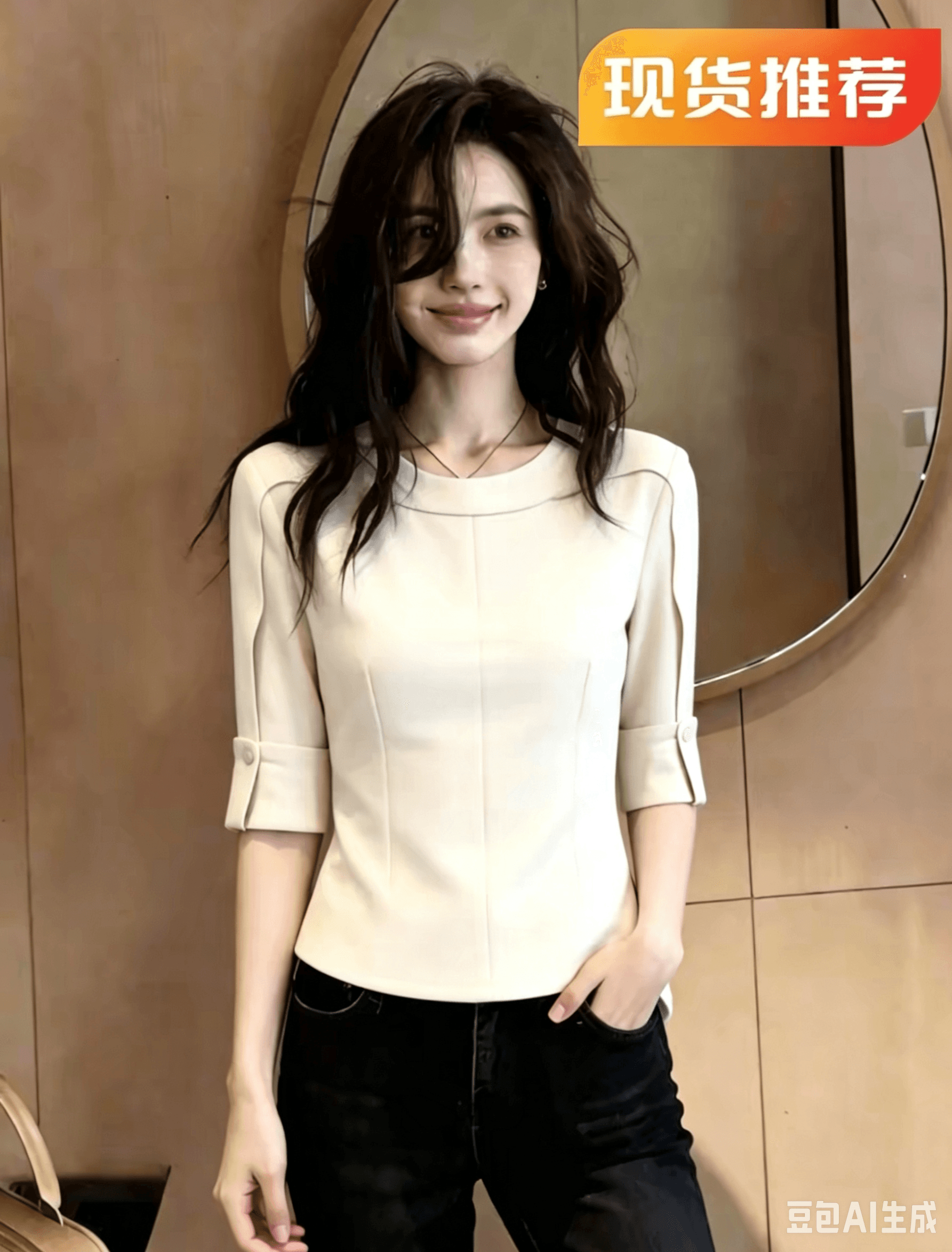 패션 라운드 넥 단색 맨위 2026 여름 디자인 센스 우아함 연령 감소 기본 셔츠 출퇴근 품격 다용도 작은 셔츠 이미지 2