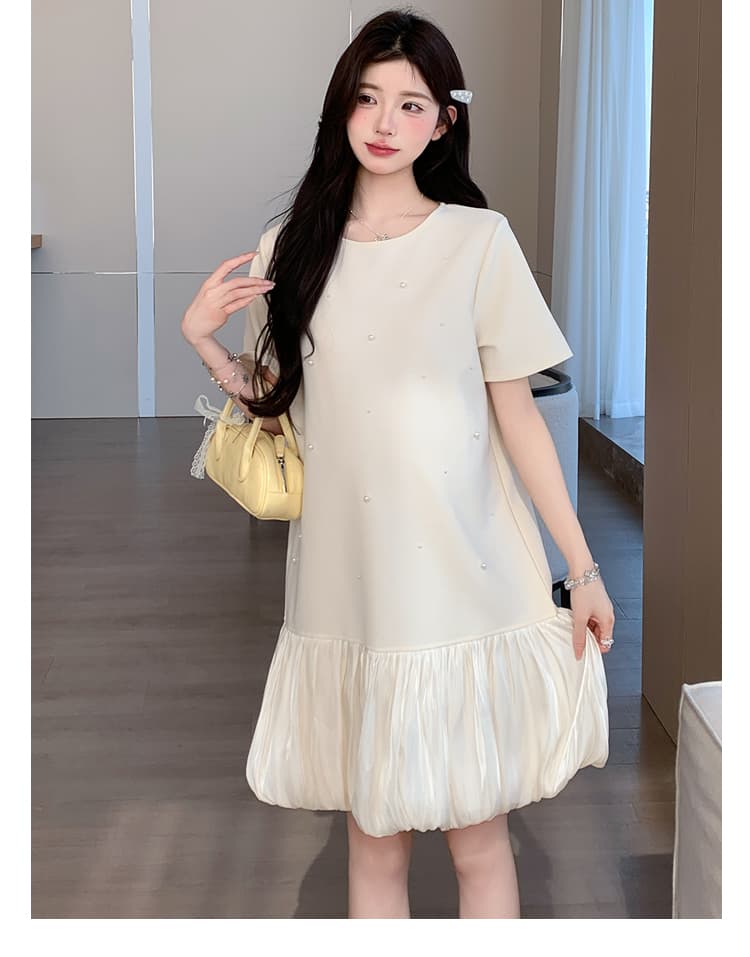 출산 착용 여름 드레스 2026 새로운 패션 프랑스식 루즈핏 패치워크 미니 스커트 작은 키 여름 임산부 치마 상세 이미지 20