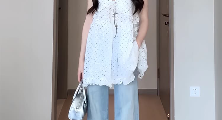 출산 착용 맨위 여름 드레스 2026 새로운 외국 가스 표지 임신 배 도트 무늬 민소매 인형 셔츠 세트 여름 얇은 스타일 여성 상세 이미지 16