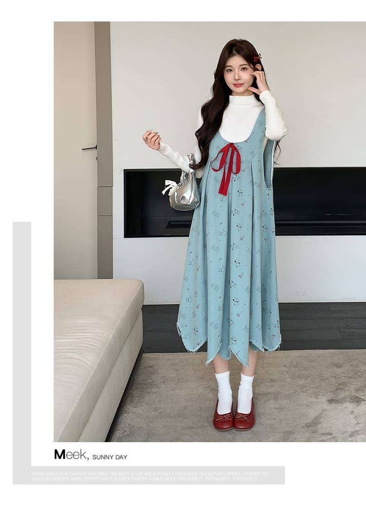 실사 지금 이른 가을 출산 착용 새로운 니트 맨위 데님 임산부 드레스 임신 엄마 고급 센스 치마 상세 이미지 13