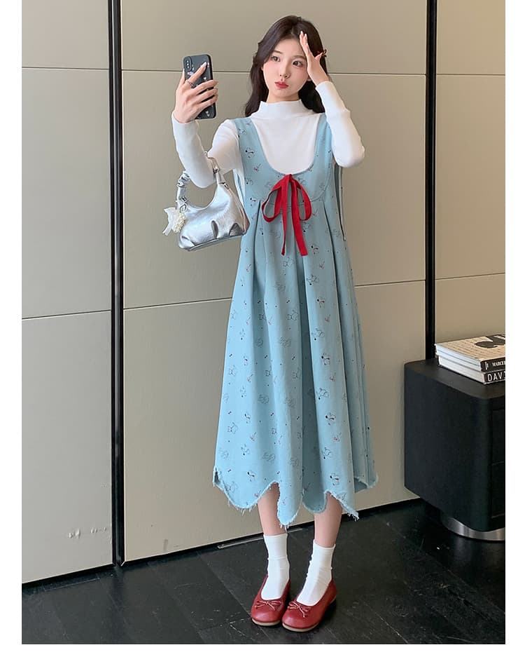 실사 지금 이른 가을 출산 착용 새로운 니트 맨위 데님 임산부 드레스 임신 엄마 고급 센스 치마 상세 이미지 20
