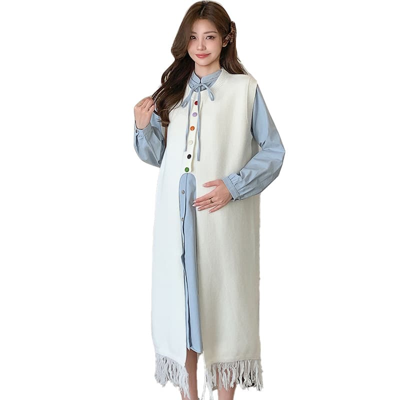 출산 착용 가을 의상 새로운 한국 스타일 중간 길이 드레스 패션 섹션 루즈핏 품격 술 슬림해 보이는 치마 세트 이미지 6