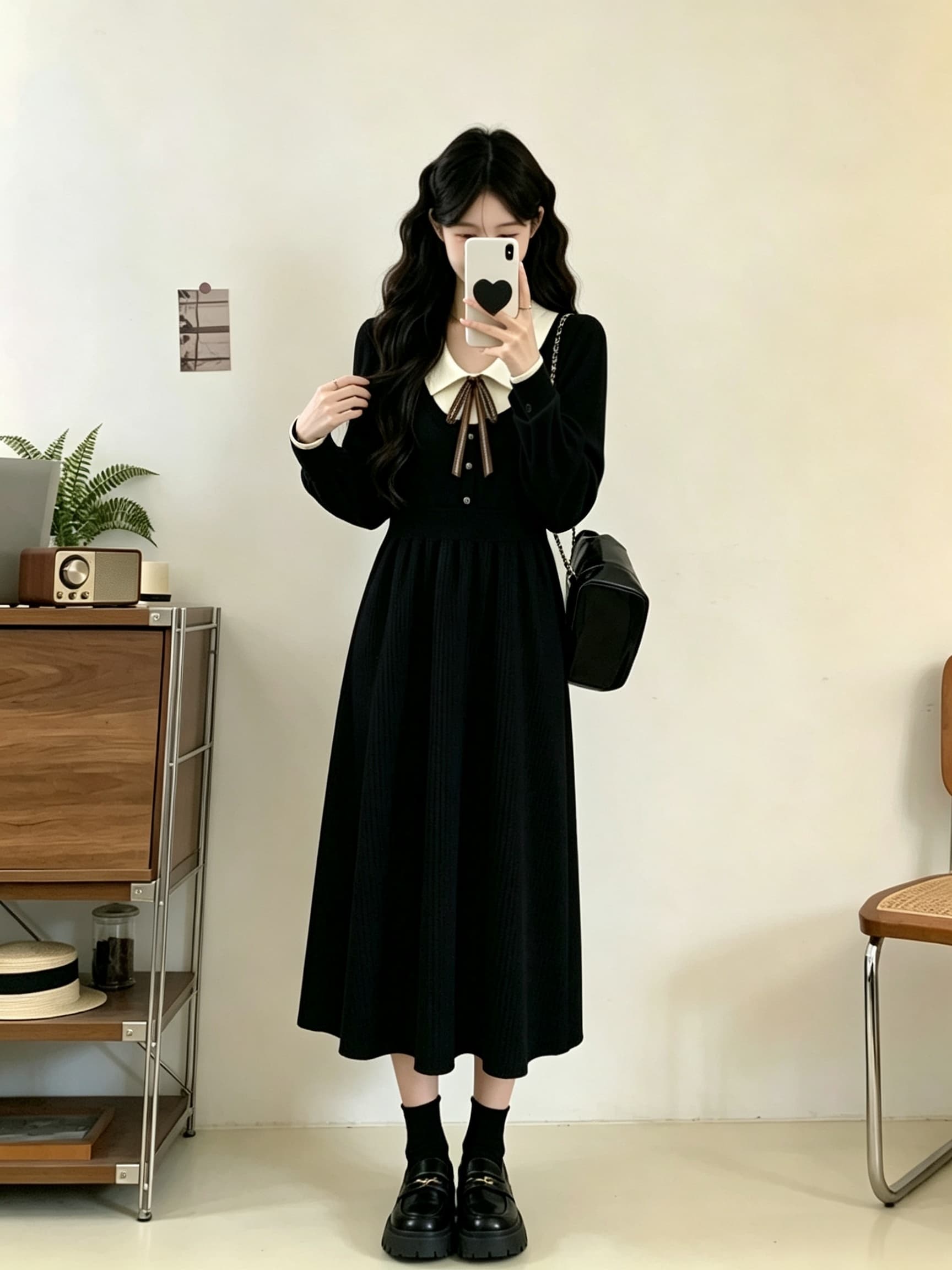 실사 빅 사이즈 여성 의류 지방 mm 가을과 겨울 패치워크 패션 다용도 슬림해 보이는 무릎 아래 롱 코트 니트 스웨터 이미지 3