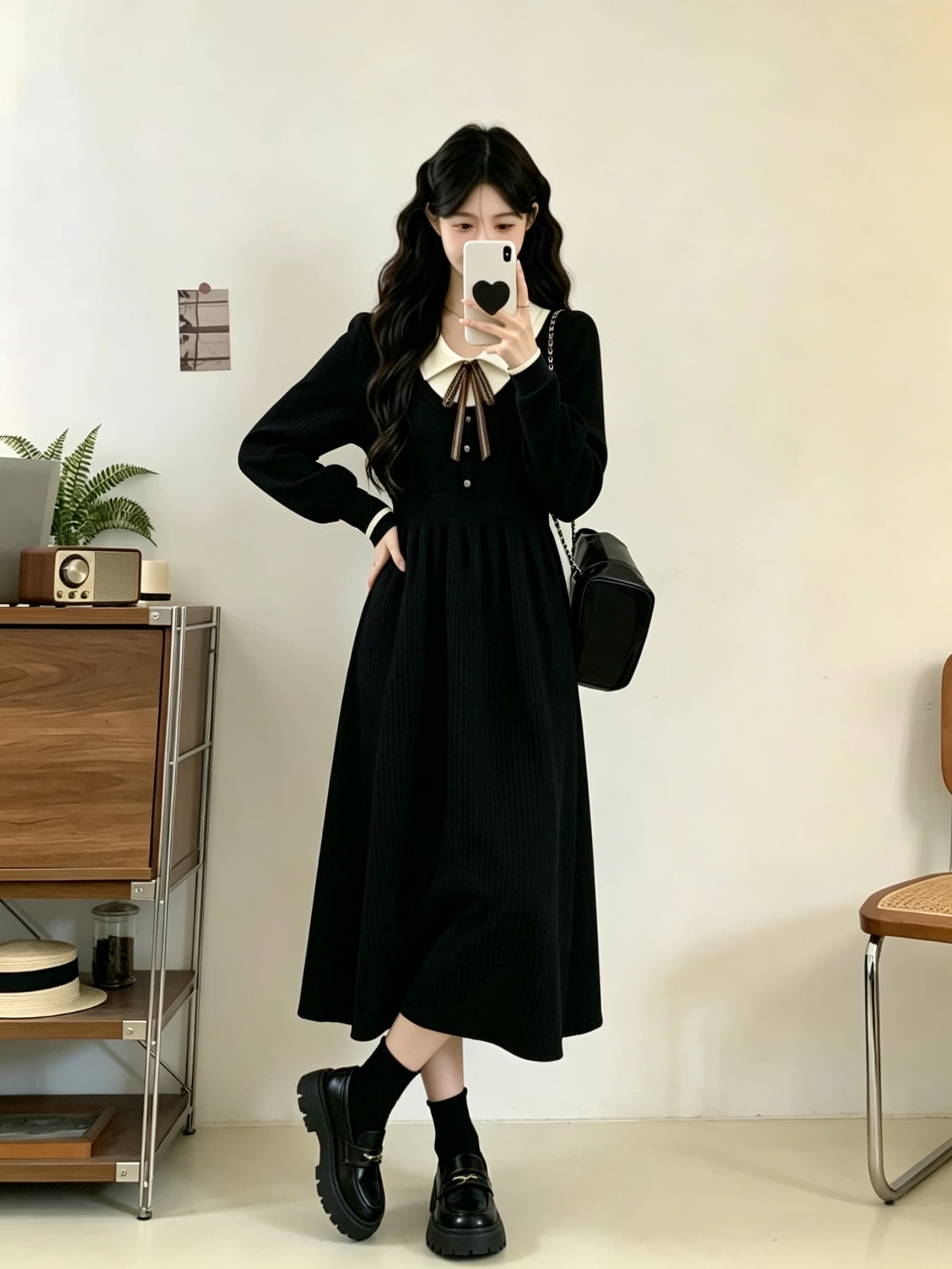 실사 빅 사이즈 여성 의류 지방 mm 가을과 겨울 패치워크 패션 다용도 슬림해 보이는 무릎 아래 롱 코트 니트 스웨터 이미지 4