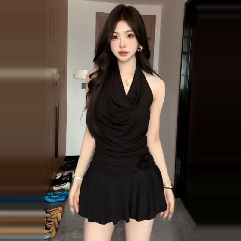 페이크 레이어드 슬립 행침 목 레이스 드레스 아이들 2026 여름 새로운 품격 순수한 욕망 핫걸 허리 수축 미니 스커트 이미지 2