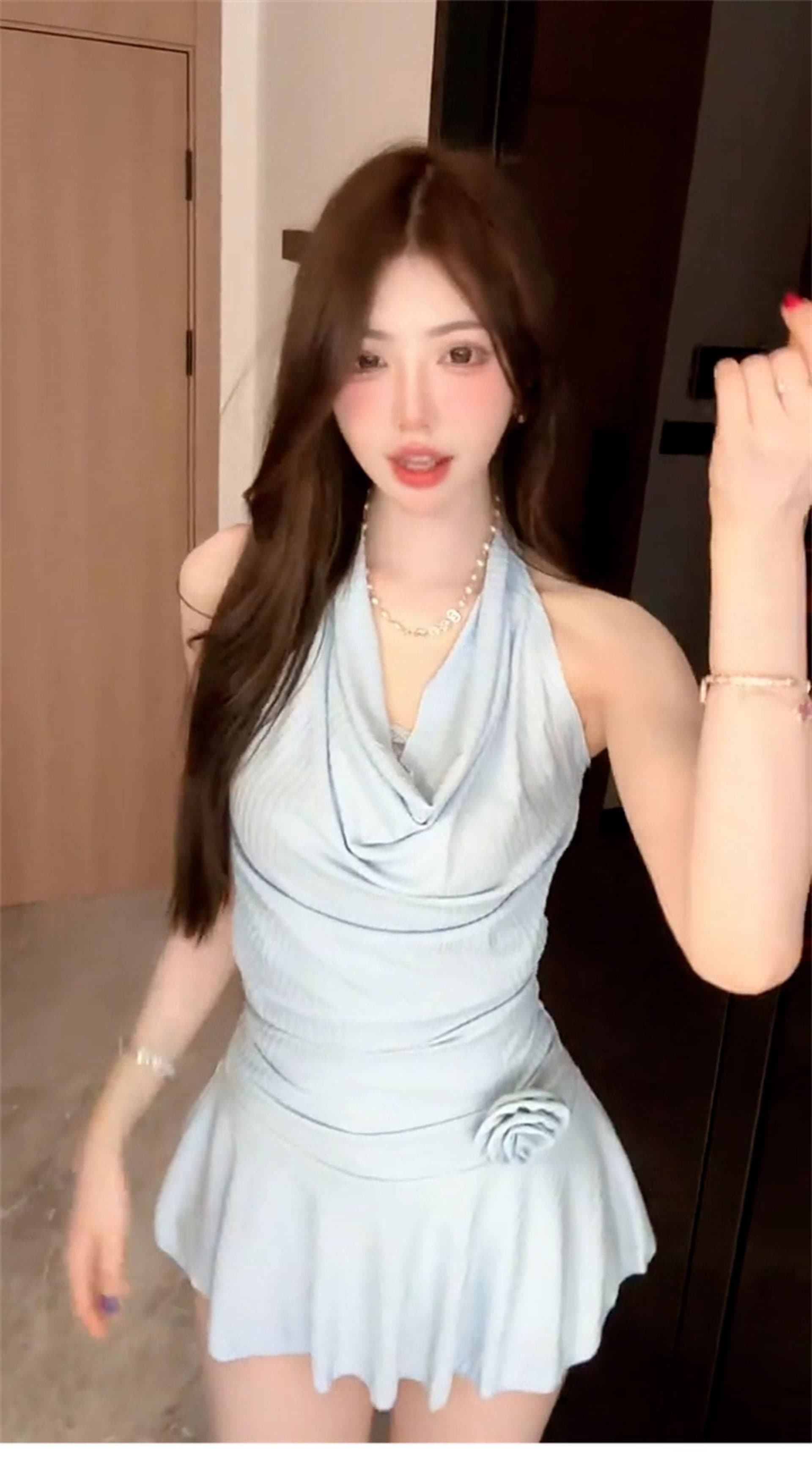 페이크 레이어드 슬립 행침 목 레이스 드레스 아이들 2026 여름 새로운 품격 순수한 욕망 핫걸 허리 수축 미니 스커트 상세 이미지 3