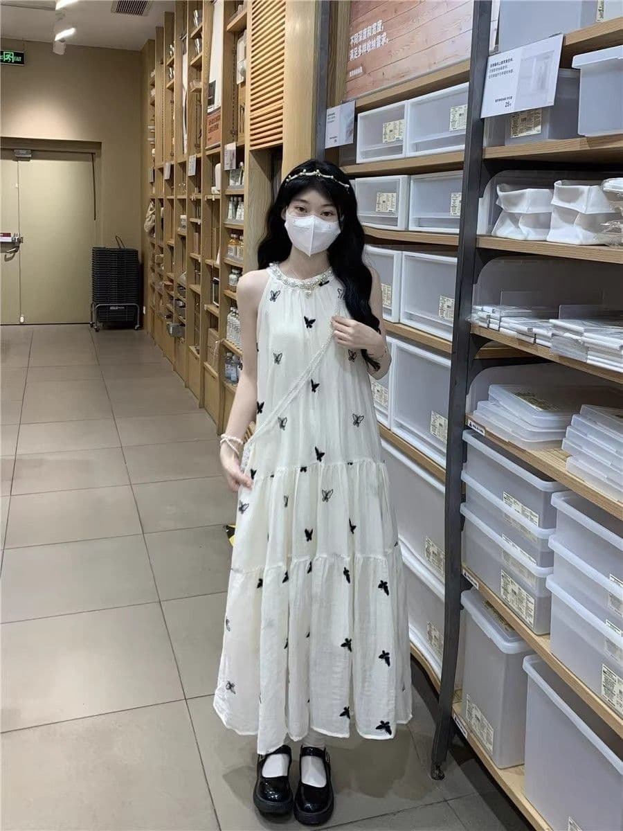 수건 자수 스타일 첫사랑 민소매 행침 목 자수 여성 드레스 여름 부드러운 바람 품격 요정 아름다운 롱 스커트 상세 이미지 8