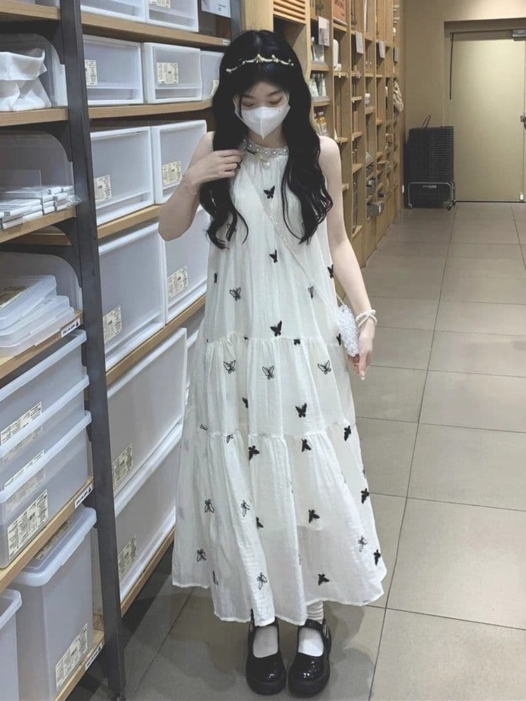 수건 자수 스타일 첫사랑 민소매 행침 목 자수 여성 드레스 여름 부드러운 바람 품격 요정 아름다운 롱 스커트 상세 이미지 14