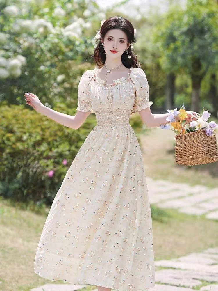 프랑스식 꽃무늬 하이웨이스트 명중 가져 가라. 드레스 품격 허리 수축 달콤한 스타일 첫사랑 꽃무늬 작은 청신 슈퍼 요정 롱 스커트 상세 이미지 6