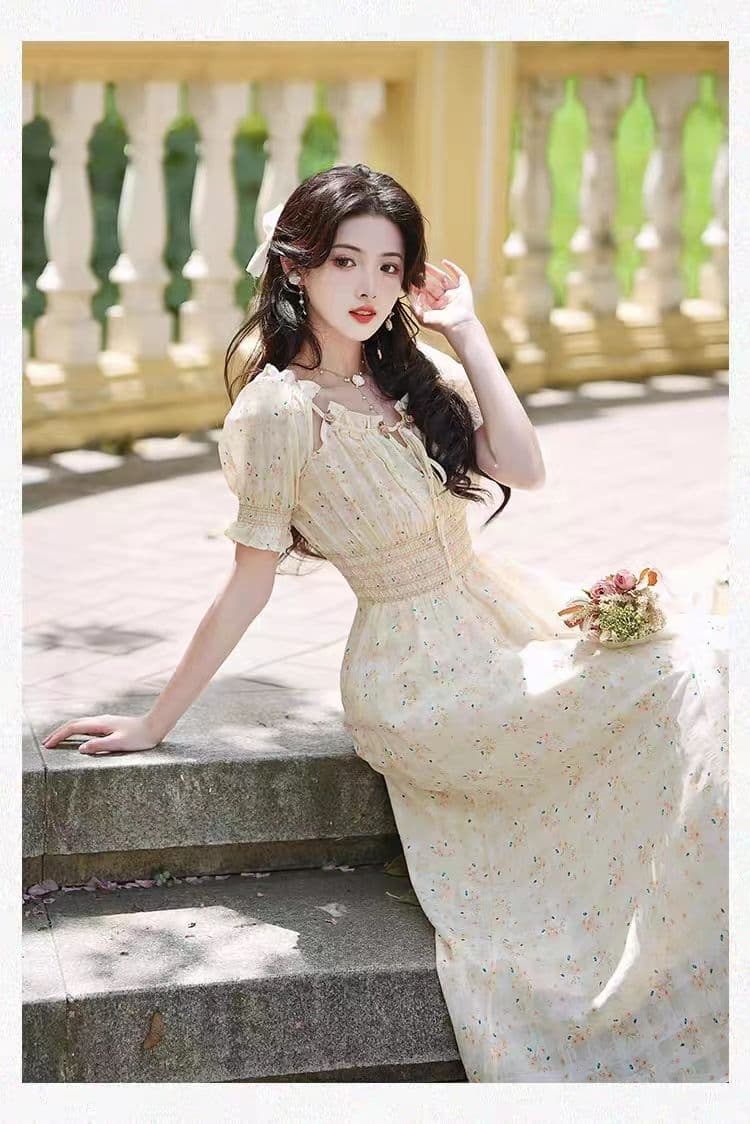 프랑스식 꽃무늬 하이웨이스트 명중 가져 가라. 드레스 품격 허리 수축 달콤한 스타일 첫사랑 꽃무늬 작은 청신 슈퍼 요정 롱 스커트 상세 이미지 7