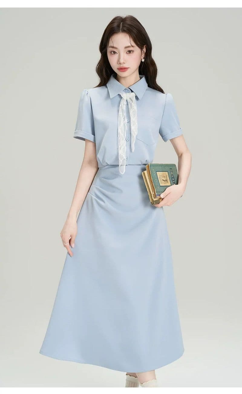 프랑스식 POLO 칼라 꼬집기 허리 슬림해 보이는 드레스 여름 새로운 교 자본금 면접 출퇴근 품격 셔츠 드레스 상세 이미지 10
