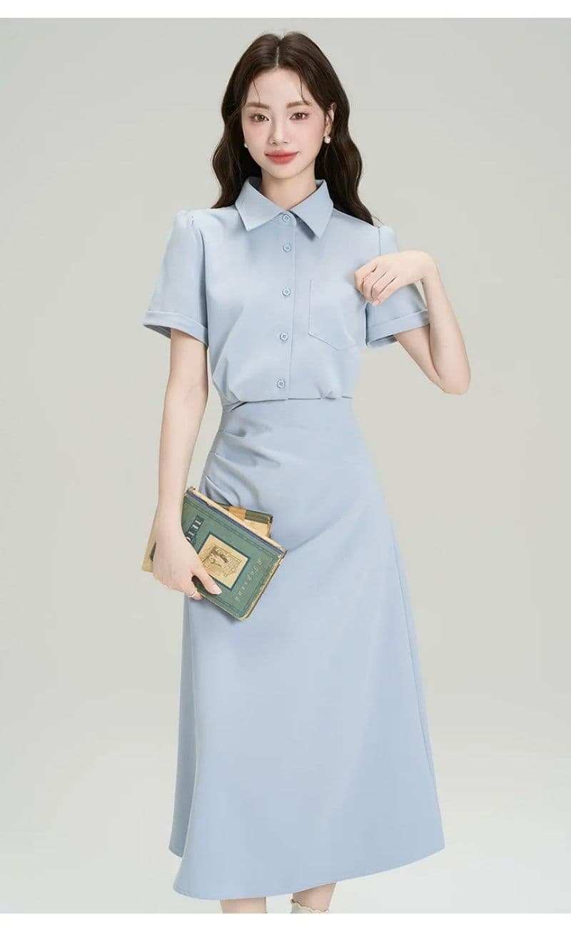 프랑스식 POLO 칼라 꼬집기 허리 슬림해 보이는 드레스 여름 새로운 교 자본금 면접 출퇴근 품격 셔츠 드레스 상세 이미지 16