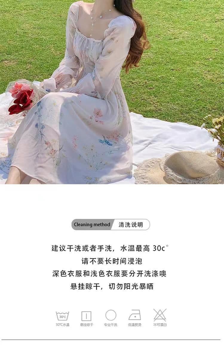 봄 여름 새로운 아름다운 긴팔 쉬폰 드레스 요정 슈퍼 요정 센 부서 부드러운 바람 차 휴식 프랑스식 첫사랑 치마 상세 이미지 3