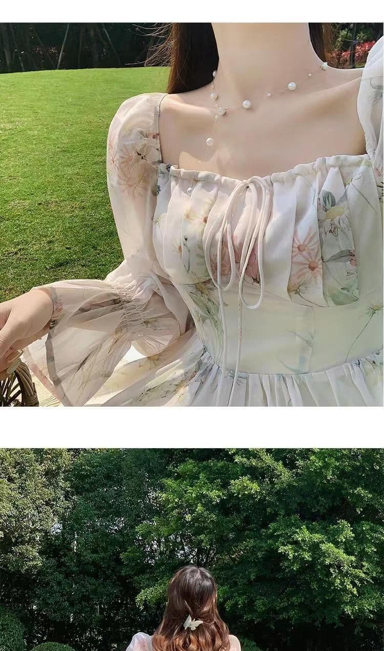봄 여름 새로운 아름다운 긴팔 쉬폰 드레스 요정 슈퍼 요정 센 부서 부드러운 바람 차 휴식 프랑스식 첫사랑 치마 상세 이미지 5