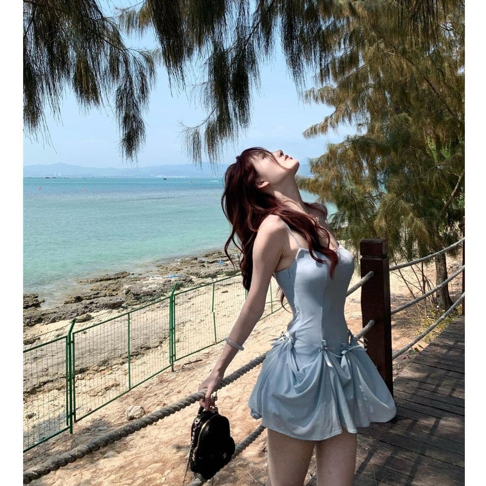 쉬폰 원단 네리 하나 치마 세 착용 지퍼 명중 가져 가라. 하나 품격 슬림해 보이는 슬립 드레스 이미지 2