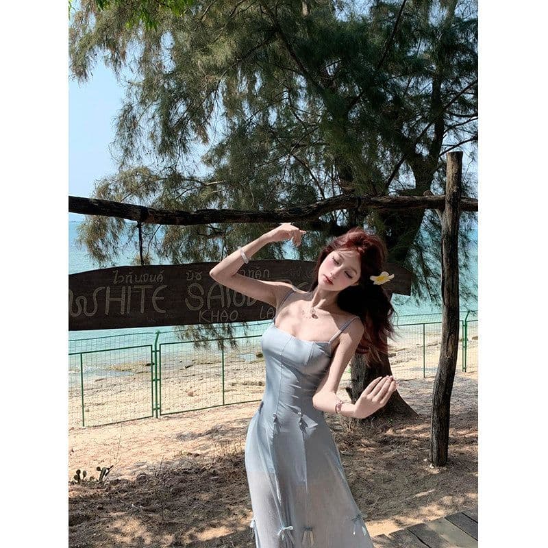 쉬폰 원단 네리 하나 치마 세 착용 지퍼 명중 가져 가라. 하나 품격 슬림해 보이는 슬립 드레스 상세 이미지 5