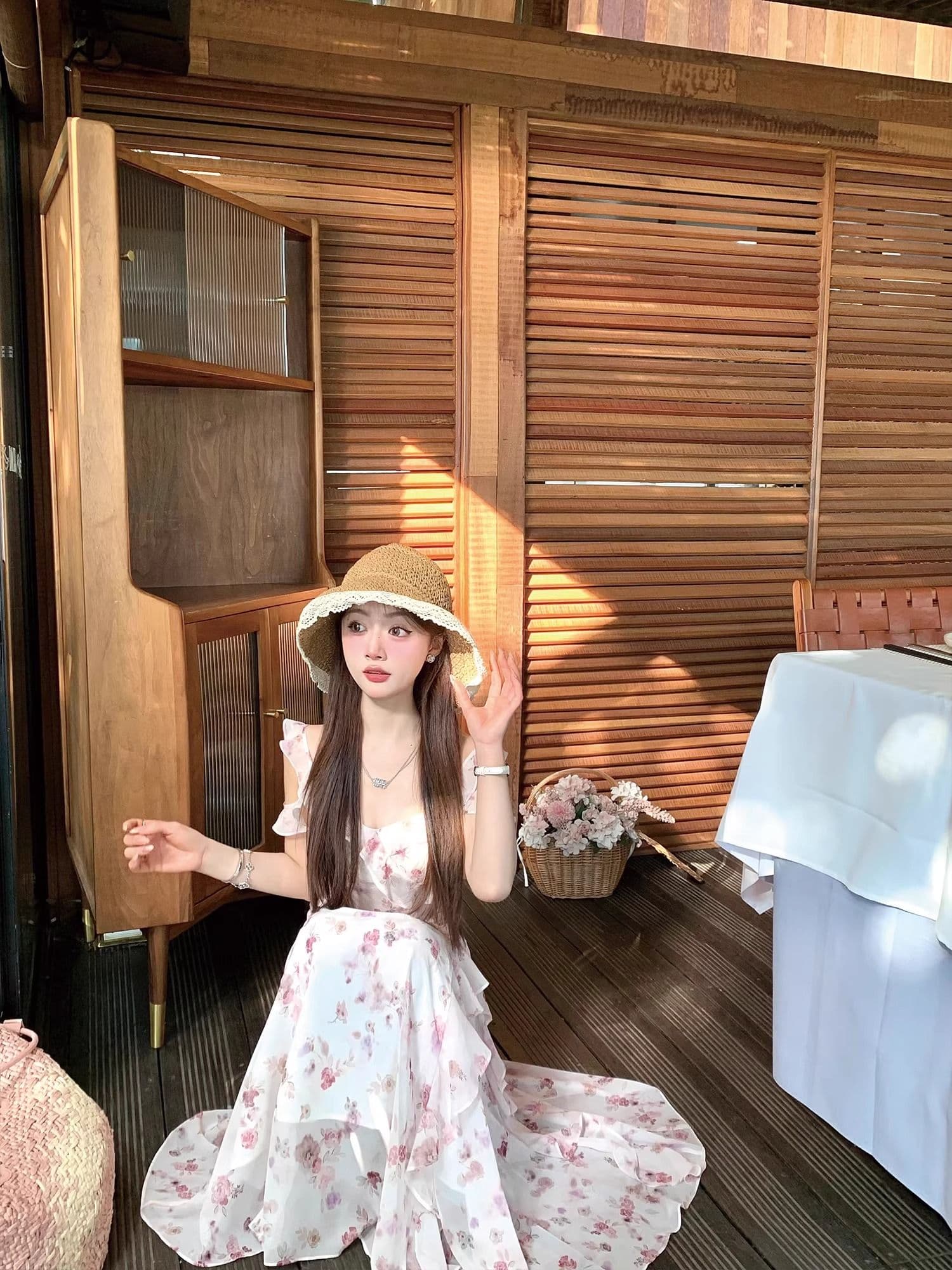 불규칙 오프숄더 분말 보라색 꽃무늬 고급 디자인 센스 롱 스커트 요정 가스 펄럭 이는 드레스 작은 날다 소매 슬립 롱 스커트 상세 이미지 29