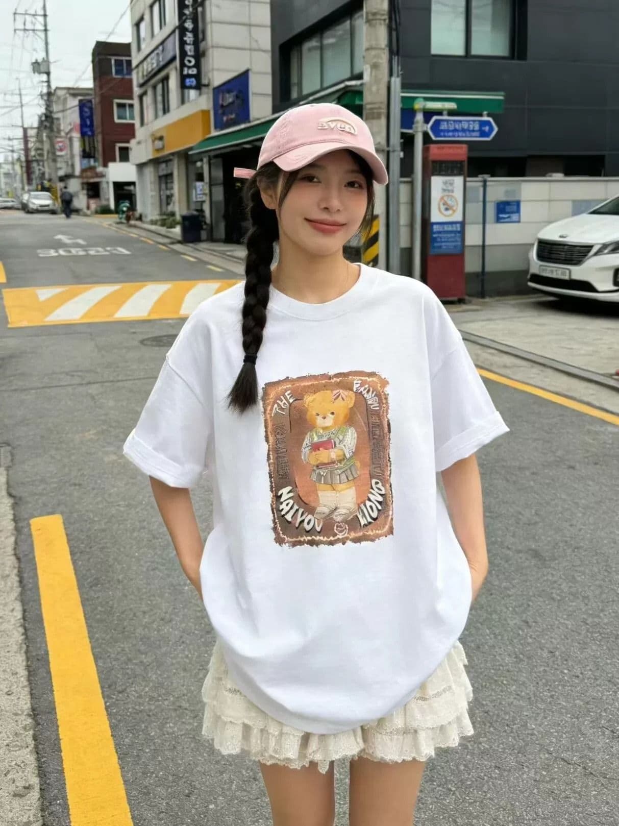 경관 그림 21 순면 210 그램 여름 드레스 반팔 티셔츠 여성 한국 스타일 빅 사이즈 루즈핏 상세 이미지 2