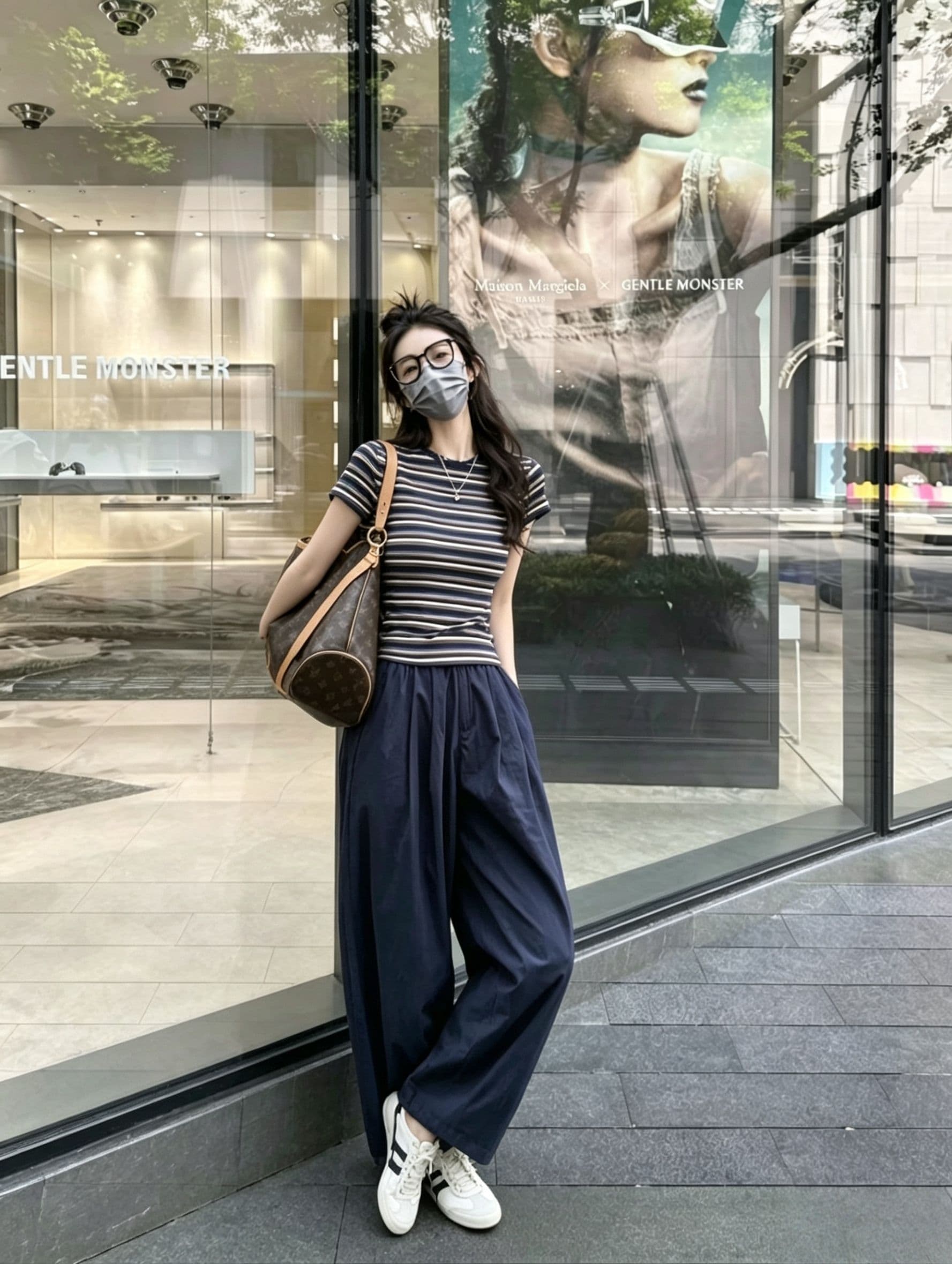 한 부서 chic 스포츠 슈트 여성 여름 루즈핏 슬림해 보이는 패션 스트라이프 반팔 와이드 레그 팬츠 캐주얼 투피스 세트 트렌디 상세 이미지 4