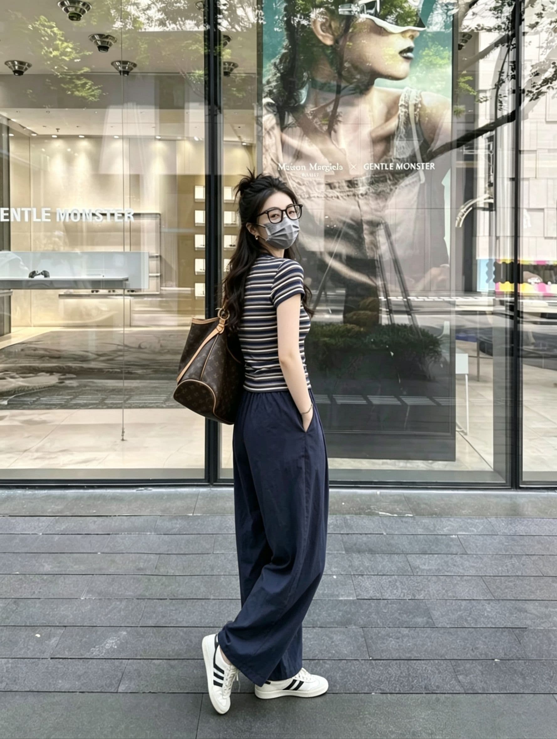 한 부서 chic 스포츠 슈트 여성 여름 루즈핏 슬림해 보이는 패션 스트라이프 반팔 와이드 레그 팬츠 캐주얼 투피스 세트 트렌디 상세 이미지 5