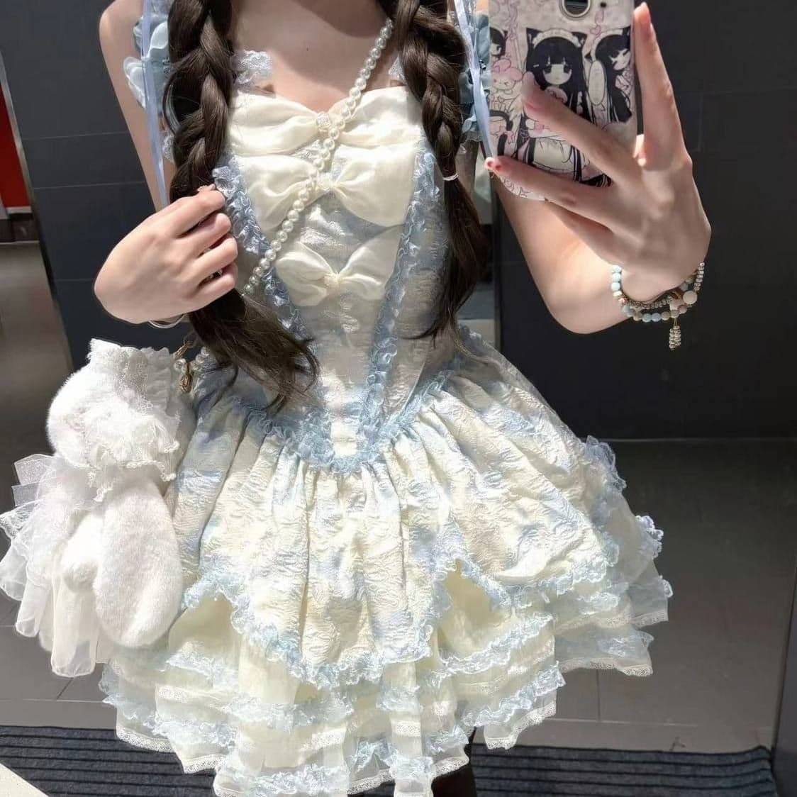 여름 달콤함 데이트 치마 lolita 디자인 센스 나비 매듭 재스민 비 공주 딜 리 슬립 생선뼈 드레스 이미지 5