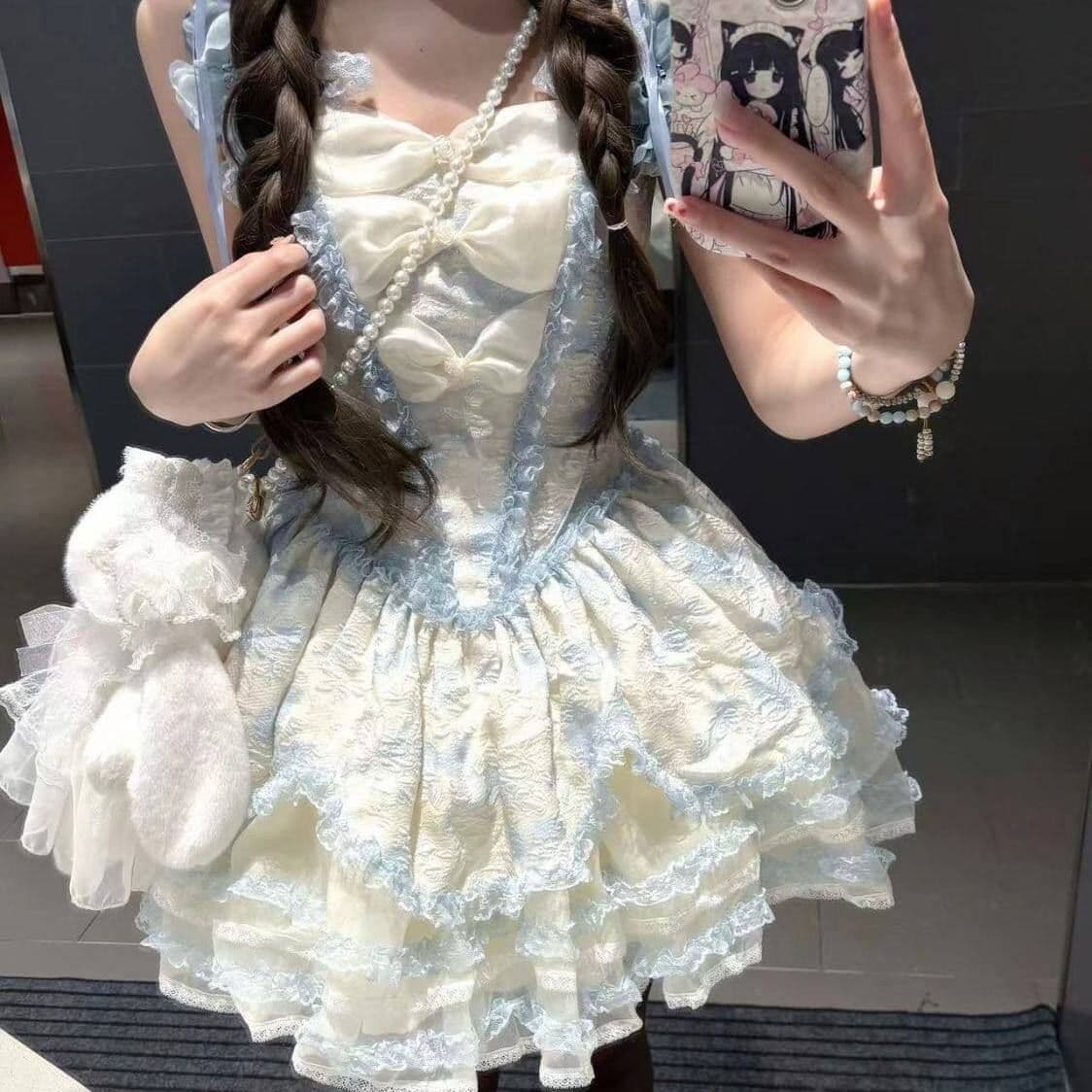 여름 달콤함 데이트 치마 lolita 디자인 센스 나비 매듭 재스민 비 공주 딜 리 슬립 생선뼈 드레스 상세 이미지 6