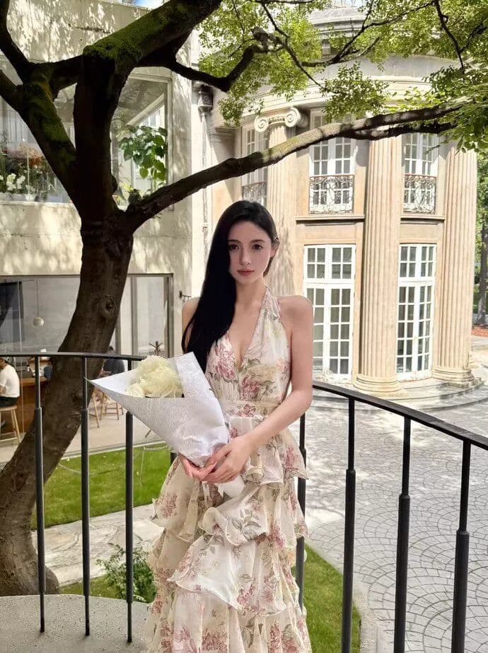 원본 것 있음 네리 프랑스식 휴가 바람 프린트 행침 목 쉬폰 케이크 롱 스커트 여성 V넥 여성 드레스 여름 상세 이미지 7