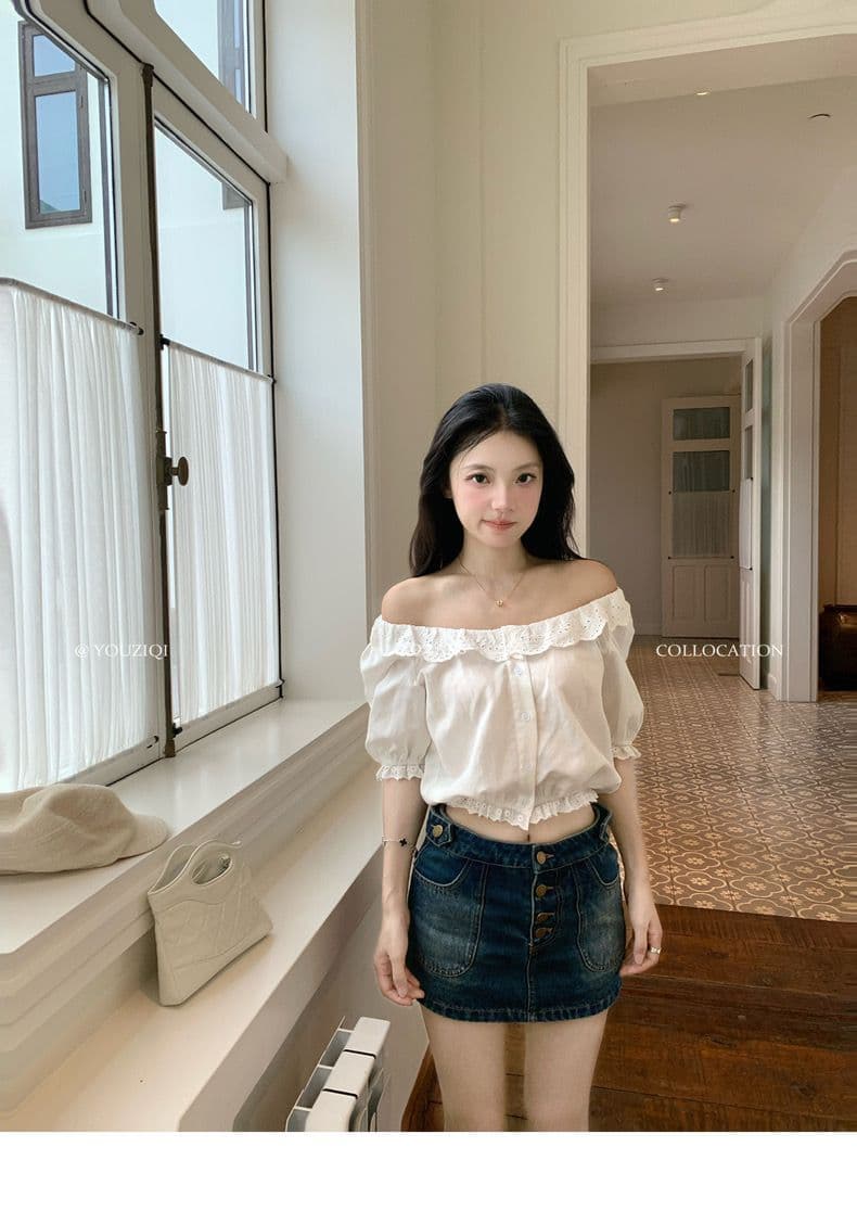 여름 화이트 라운드 넥 새로운 자카드 2026 프랑스식 품격 레이스 셔츠 반팔 루즈핏 셔츠 상세 이미지 3