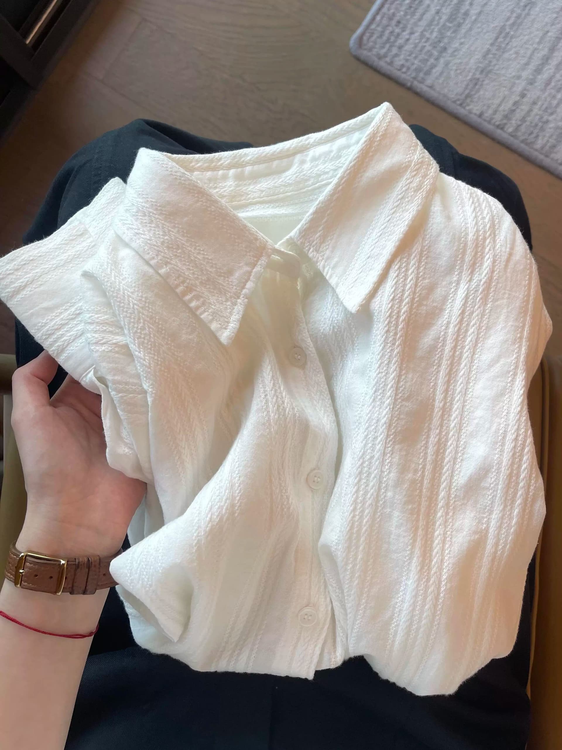 한 부서 순면 화이트 자카드 긴팔 여성 셔츠 봄 여름 오래된 돈 바람 루즈핏 느긋한 자외선 차단 셔츠 ins 이미지 4
