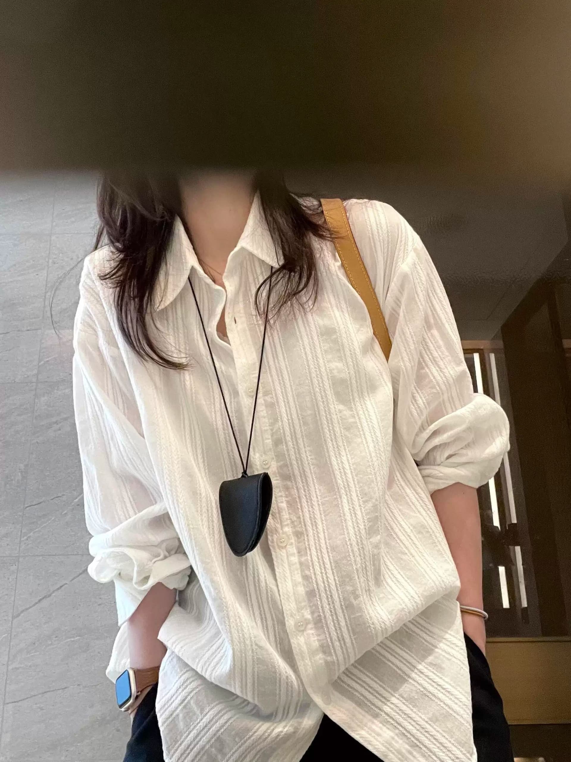 한 부서 순면 화이트 자카드 긴팔 여성 셔츠 봄 여름 오래된 돈 바람 루즈핏 느긋한 자외선 차단 셔츠 ins 상세 이미지 6