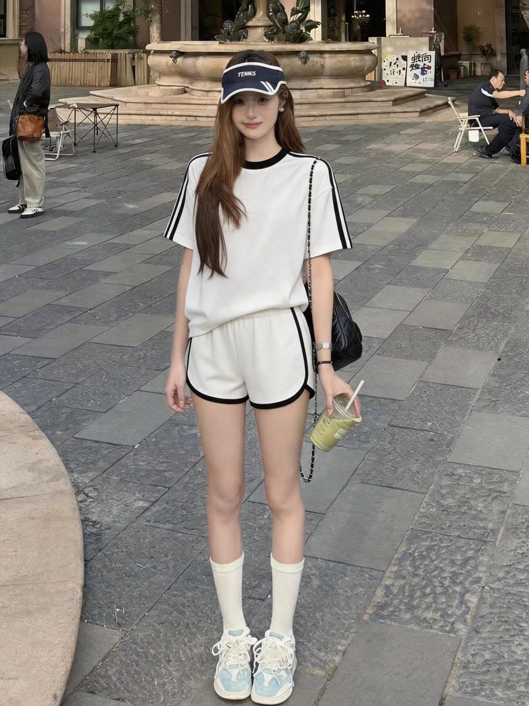튀김 거리 패션 스포츠 슈트 여성 여름 학생 한국 스타일 루즈핏 슬림해 보이는 반팔 반바지 러닝 캐주얼 투피스 세트 상세 이미지 2
