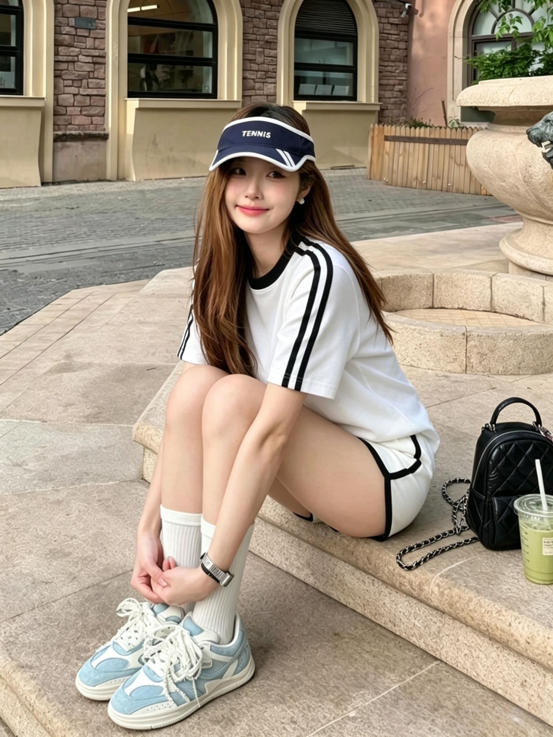 튀김 거리 패션 스포츠 슈트 여성 여름 학생 한국 스타일 루즈핏 슬림해 보이는 반팔 반바지 러닝 캐주얼 투피스 세트 상세 이미지 4