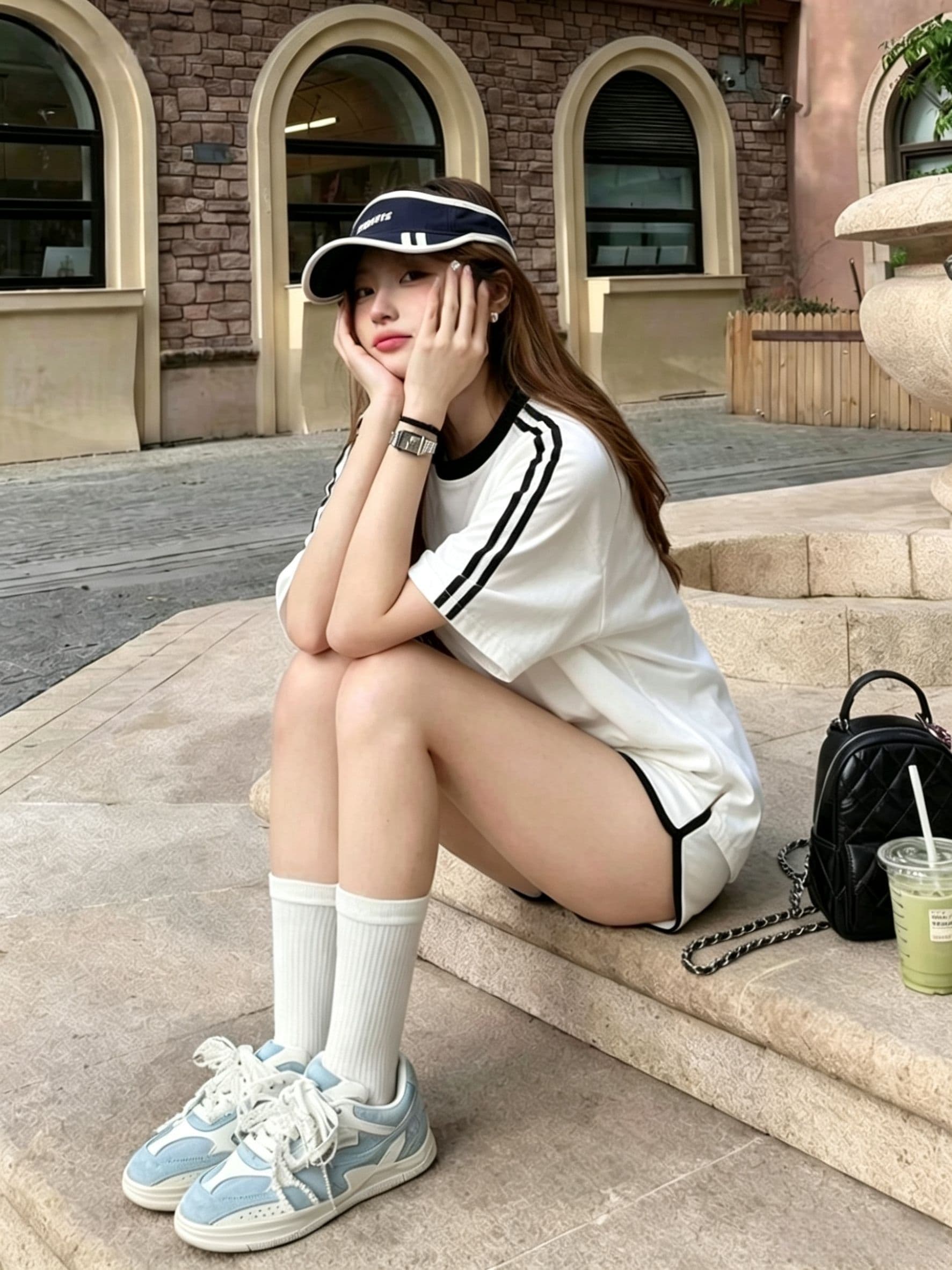 튀김 거리 패션 스포츠 슈트 여성 여름 학생 한국 스타일 루즈핏 슬림해 보이는 반팔 반바지 러닝 캐주얼 투피스 세트 상세 이미지 5
