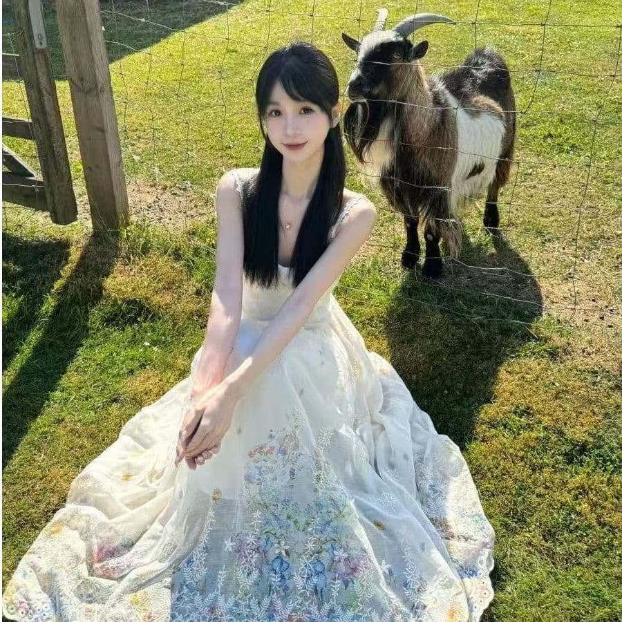 휴가 바람 가짜 무거운 작업 자수 슬립 여성 드레스 여름 허리 수축 슬림해 보이는 여름 아름다운 꽃무늬 롱 스커트