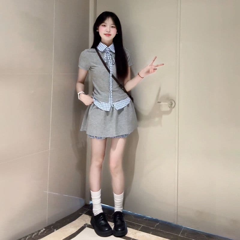 학원 스타일 한 부서 chic 세트 여성 여름 자이언트 잘 생긴 작은 키 관대 한 점잖은 여름 ootd 착용 가져 가라. 전체 집합 이미지 4