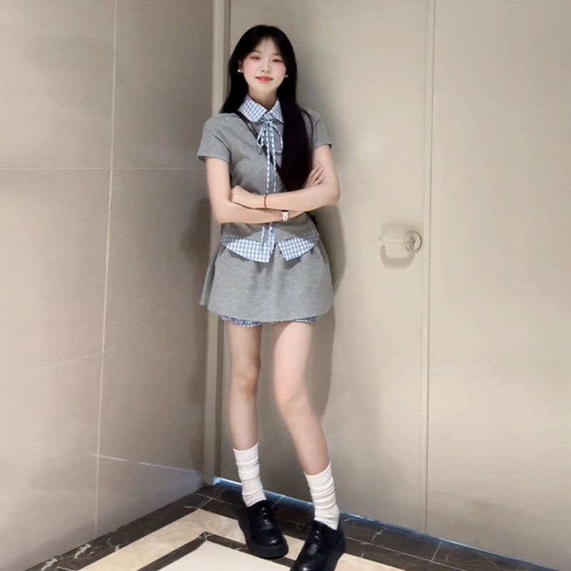 학원 스타일 한 부서 chic 세트 여성 여름 자이언트 잘 생긴 작은 키 관대 한 점잖은 여름 ootd 착용 가져 가라. 전체 집합