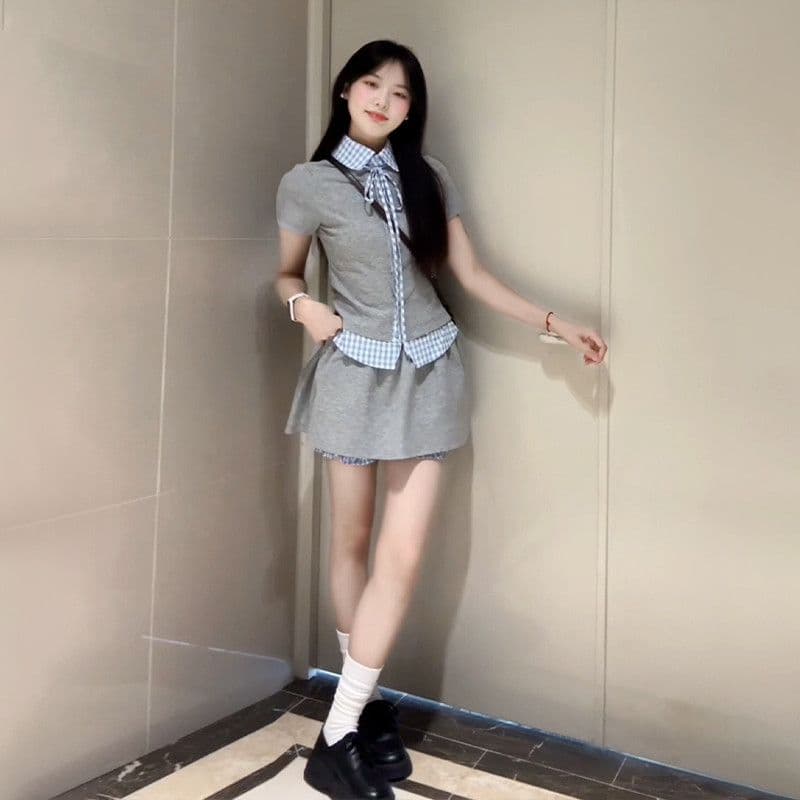 학원 스타일 한 부서 chic 세트 여성 여름 자이언트 잘 생긴 작은 키 관대 한 점잖은 여름 ootd 착용 가져 가라. 전체 집합 이미지 5