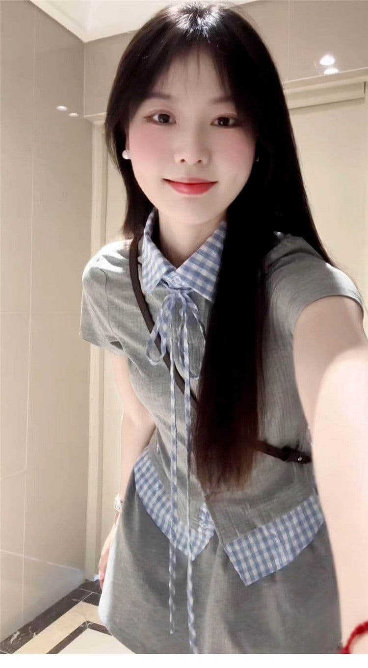 학원 스타일 한 부서 chic 세트 여성 여름 자이언트 잘 생긴 작은 키 관대 한 점잖은 여름 ootd 착용 가져 가라. 전체 집합 이미지 3
