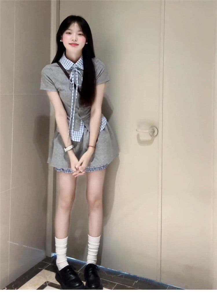 학원 스타일 한 부서 chic 세트 여성 여름 자이언트 잘 생긴 작은 키 관대 한 점잖은 여름 ootd 착용 가져 가라. 전체 집합 상세 이미지 2